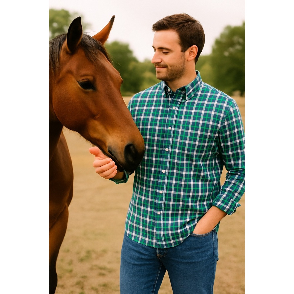 J.Crew Men's XL Shirt Slim Untucked Flex Washed Green Blue Plaid Button-Up